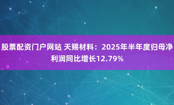 股票配资门户网站 天赐材料：2025年半年度归母净利润同比增长12.79%