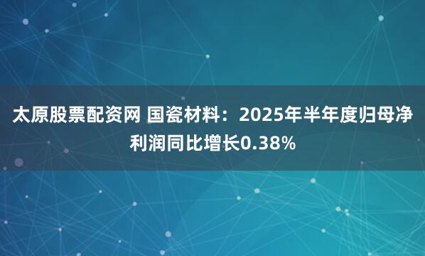 太原股票配资网 国瓷材料：2025年半年度归母净利润同比增长0.38%